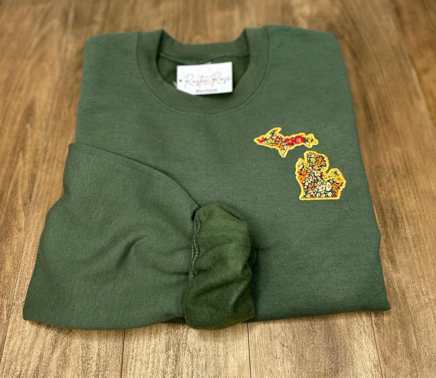 Floral - Military Green Crewneck