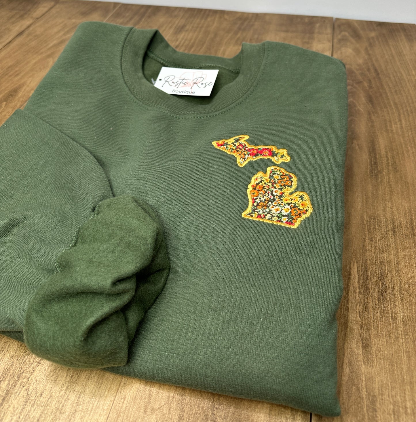 Floral - Military Green Crewneck